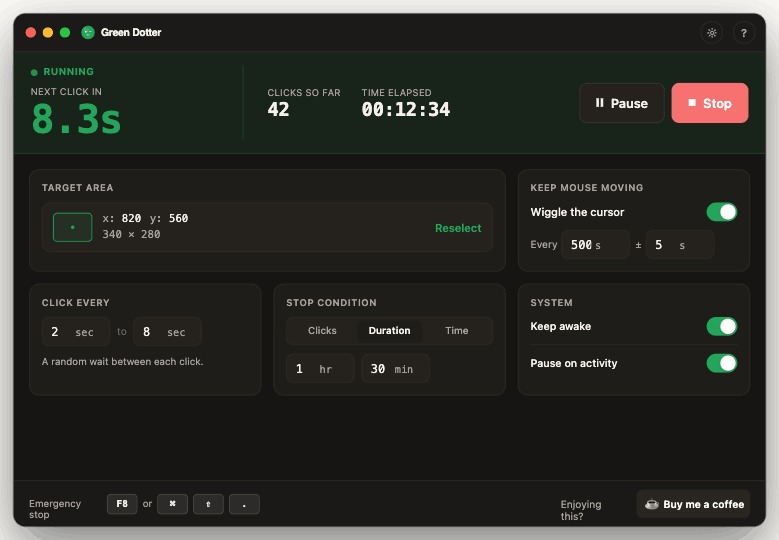 Green Dotter running in dark mode