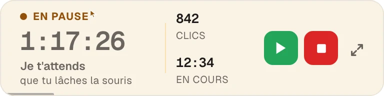 La même barre en ambre après un contact avec la souris : « Je t’attends que tu lâches la souris », avec les boutons reprendre et arrêt.