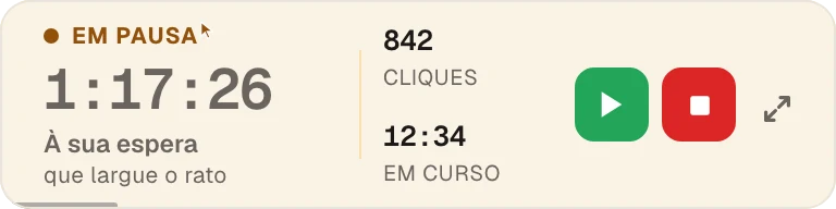 A mesma barra em âmbar depois de tocar no rato: «À sua espera que largue o rato», com os botões de retomar e parar.